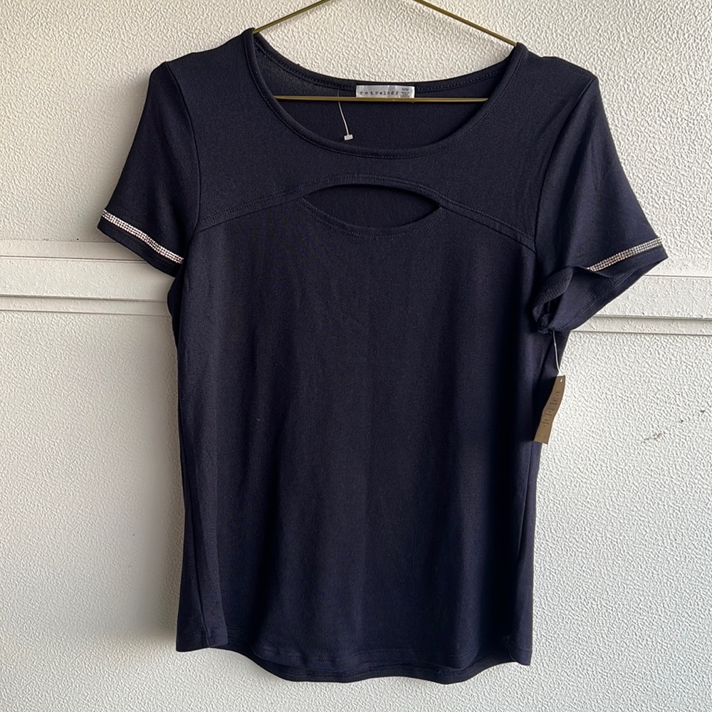 Retrology Short  Sleeve Blue Knit Top Women’s Medium Brand New